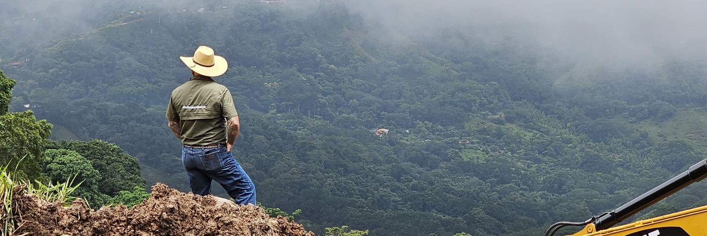 Jeffrey on site overlooking the Costa Rican valley during active land and construction work