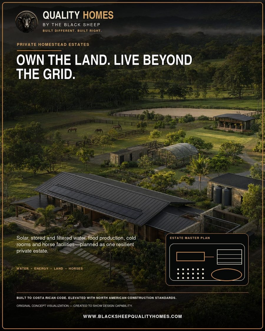 Private homestead estate design — Quality Homes By The Black Sheep, Nicoya Peninsula Costa Rica